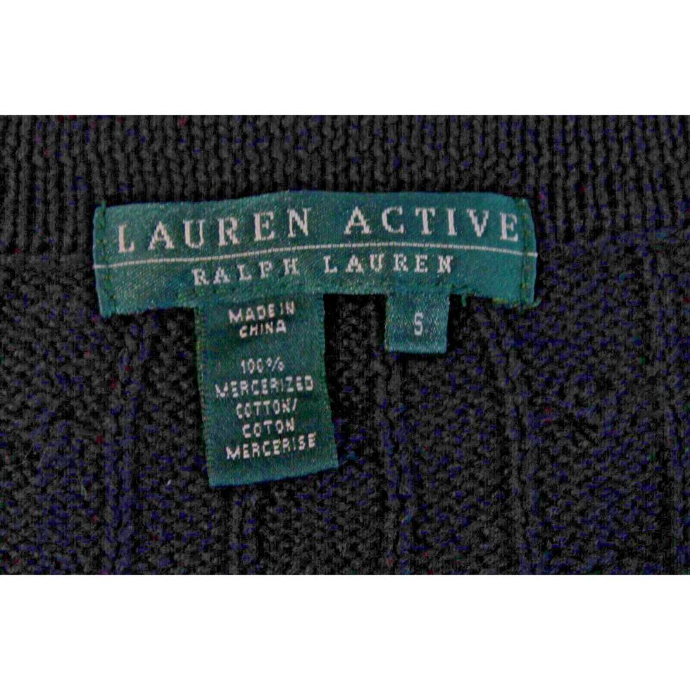 Lauren Ralph Lauren Active Cable Knit Sweater Womens size S Navy Red Trim Logo - Picture 6 of 7